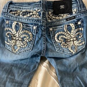 Miss Me Blue Boot Cut Jeans with Rhinestone Embellishments